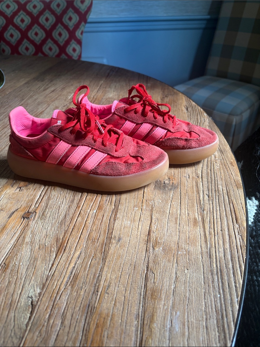 Adidas youth size 4.5 Red and Pink Suede & Canvas Sneakers